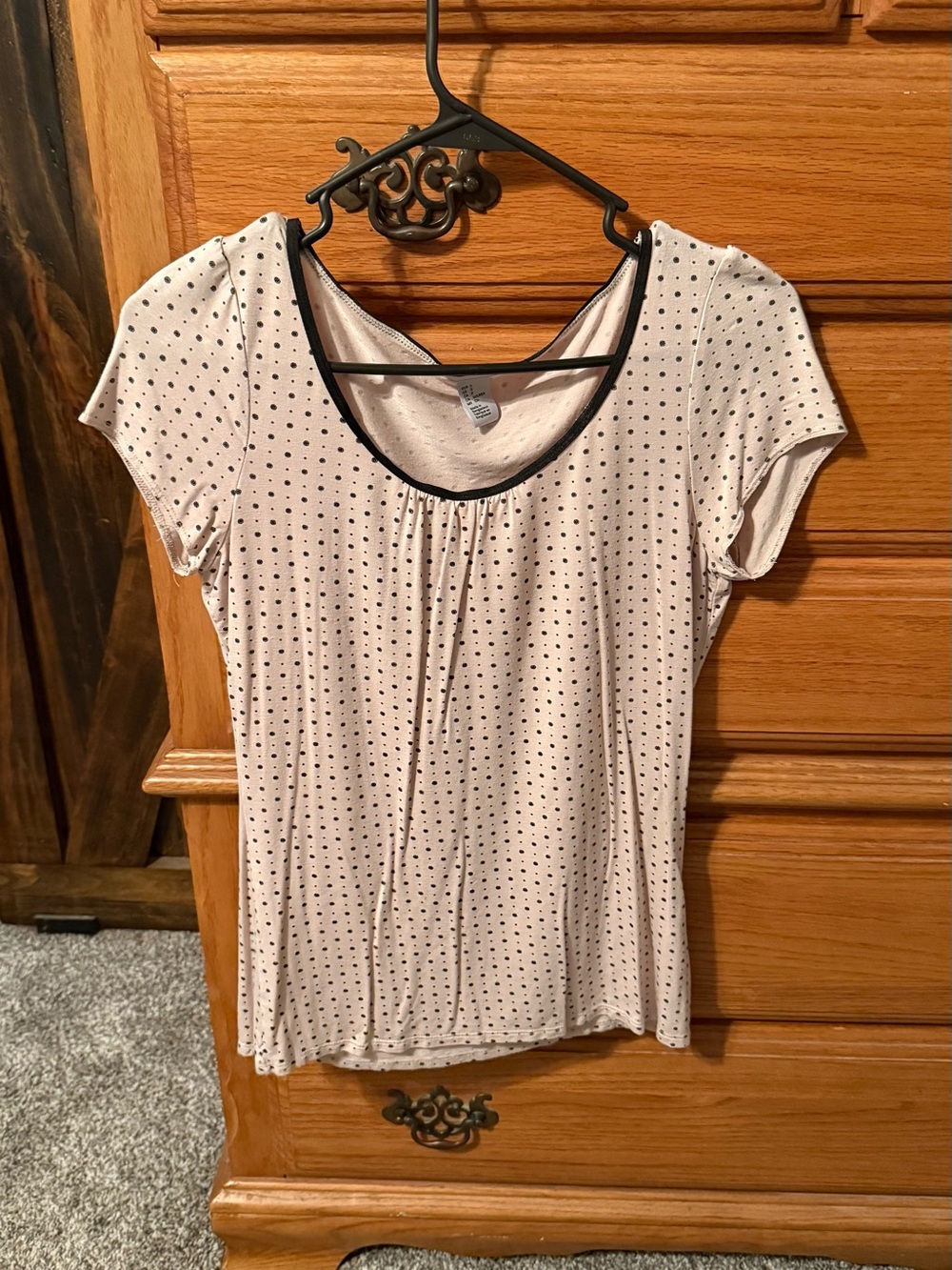 H&M Cream Short Sleeve Scoop Neck Top with Black Dot Print